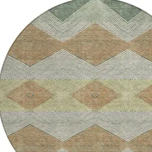 Photo of 8' Green And Wheat Round Geometric Washable Indoor Outdoor Area Rug