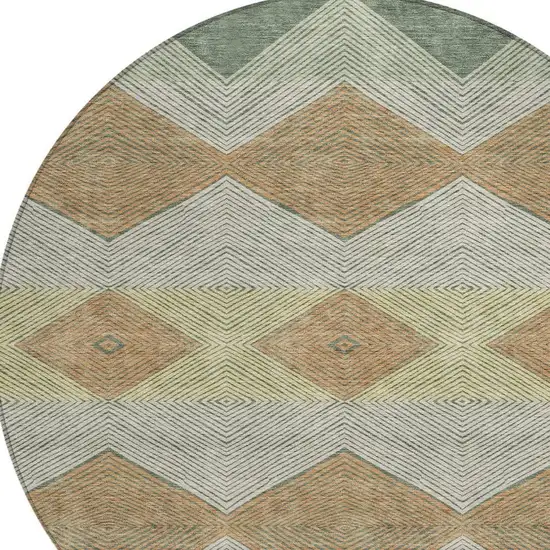8' Green And Wheat Round Geometric Washable Indoor Outdoor Area Rug Photo 2