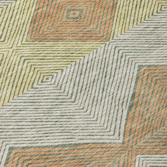 8' Green And Wheat Round Geometric Washable Indoor Outdoor Area Rug Photo 7