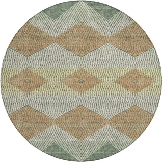 8' Green And Wheat Round Geometric Washable Indoor Outdoor Area Rug Photo 1