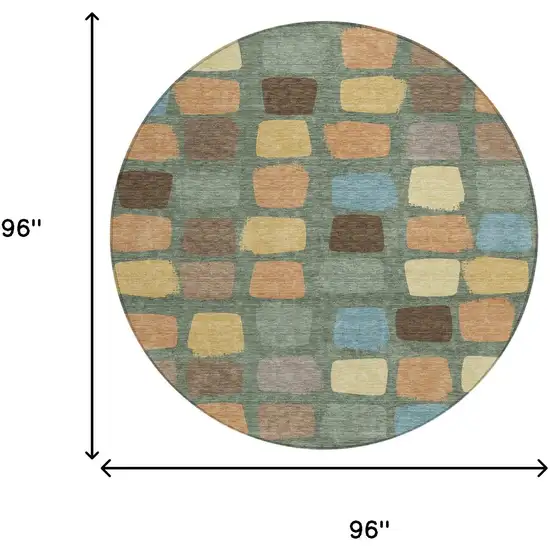 8' Green And Wheat Round Geometric Washable Indoor Outdoor Area Rug Photo 7