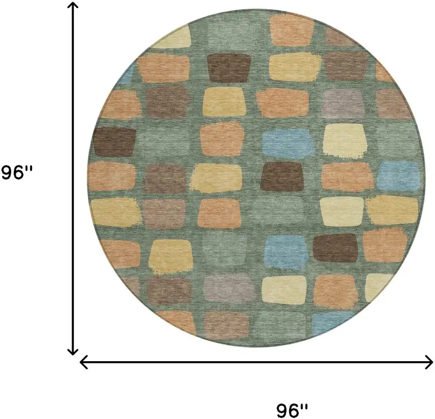 8' Green And Wheat Round Geometric Washable Indoor Outdoor Area Rug Photo 7
