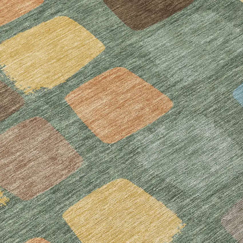 8' Green And Wheat Round Geometric Washable Indoor Outdoor Area Rug Photo 6