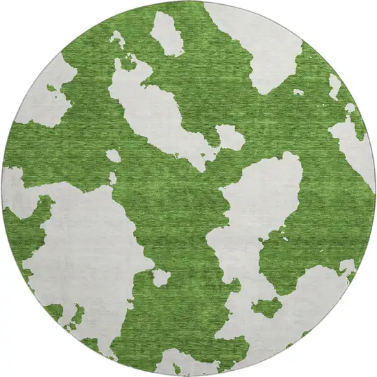 8' Green And White Abstract Washable Round Rug With UV Protection Photo 1