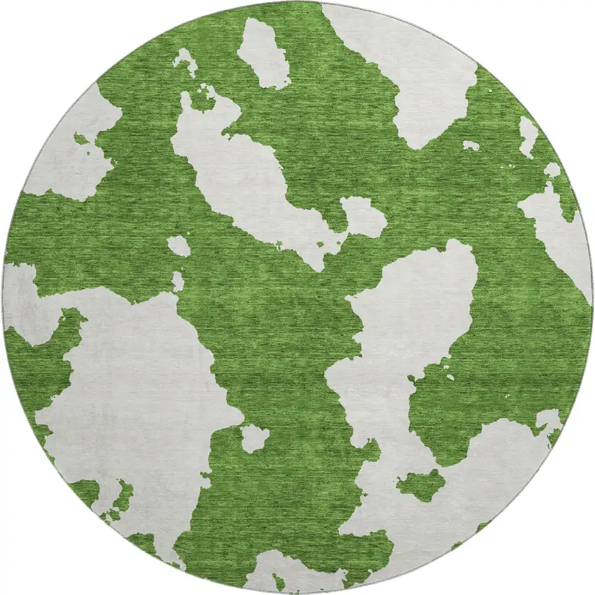 8' Green And White Abstract Washable Round Rug With UV Protection Photo 1