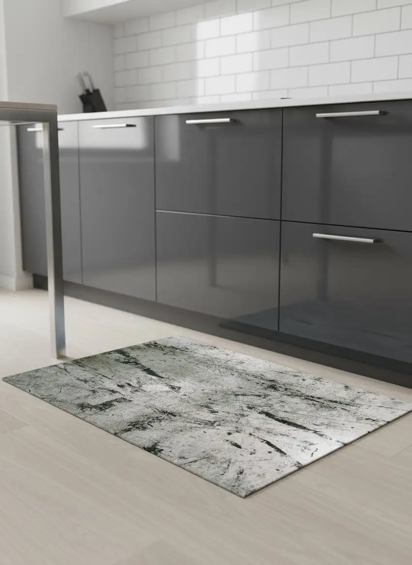 5' Green And White Abstract Washable Round Rug With UV Protection Photo 1