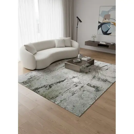 8' Green And White Abstract Washable Round Rug With UV Protection Photo 1