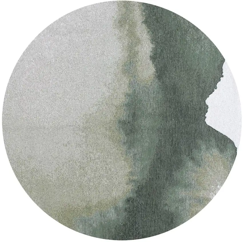 10' Green And White Abstract Washable Round Rug With UV Protection Photo 4