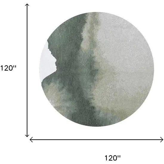 10' Green And White Abstract Washable Round Rug With UV Protection Photo 5