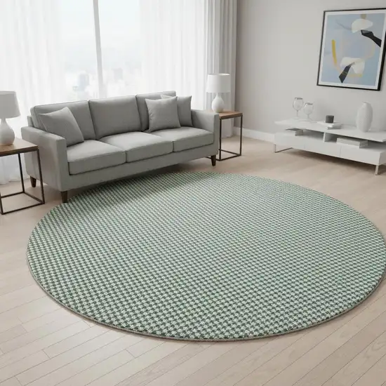 8' Green And White Houndstooth Washable Round Rug With UV Protection Photo 1