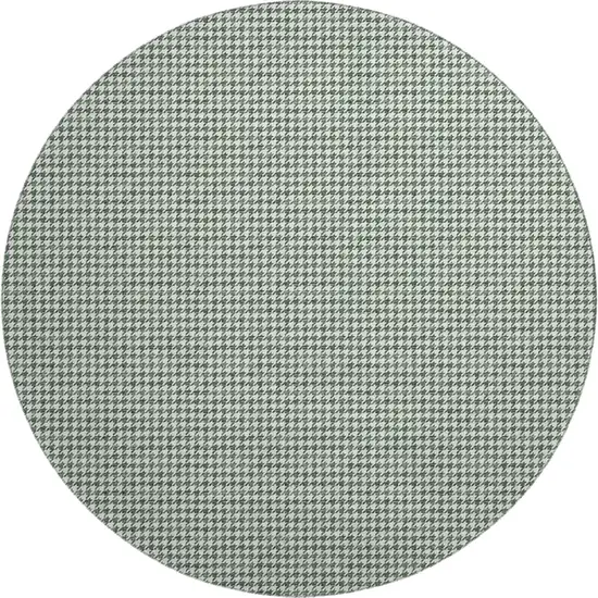8' Green And White Houndstooth Washable Round Rug With UV Protection Photo 2