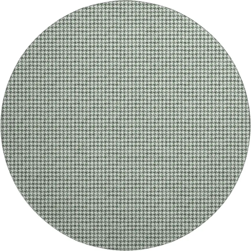 8' Green And White Houndstooth Washable Round Rug With UV Protection Photo 2