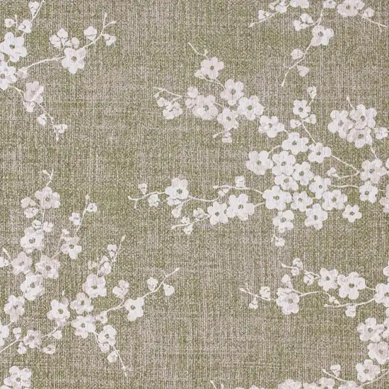 5' Green And White Oriental ,Washable, Non Skid Round Rug Photo 7