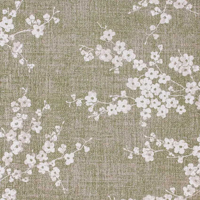 5' Green And White Oriental ,Washable, Non Skid Round Rug Photo 7
