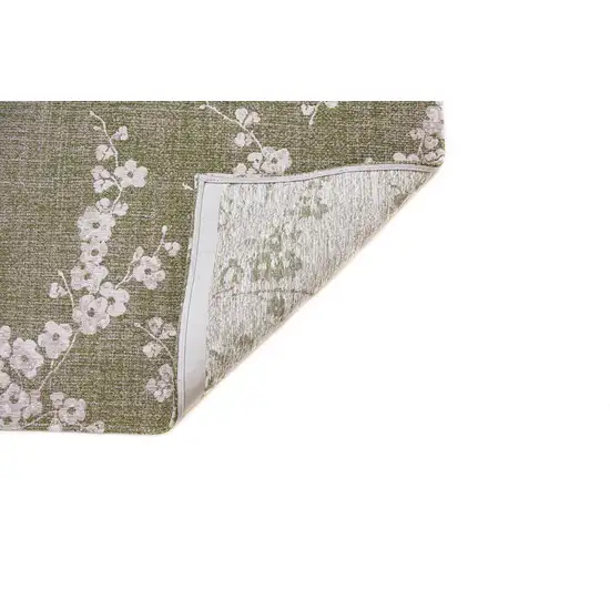 5' Green And White Oriental ,Washable, Non Skid Round Rug Photo 6
