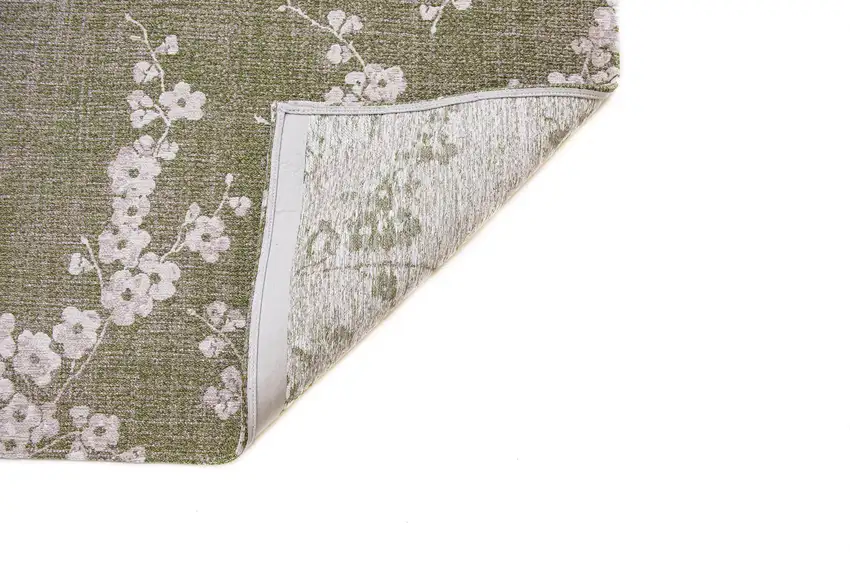 5' Green And White Oriental ,Washable, Non Skid Round Rug Photo 6