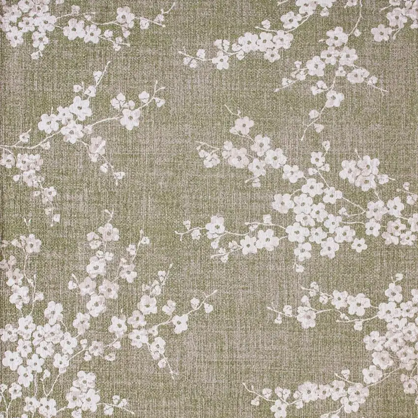 5' Green And White Oriental ,Washable, Non Skid Round Rug Photo 4