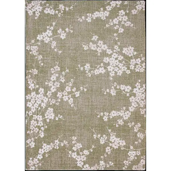 5' Green And White Oriental ,Washable, Non Skid Round Rug Photo 2