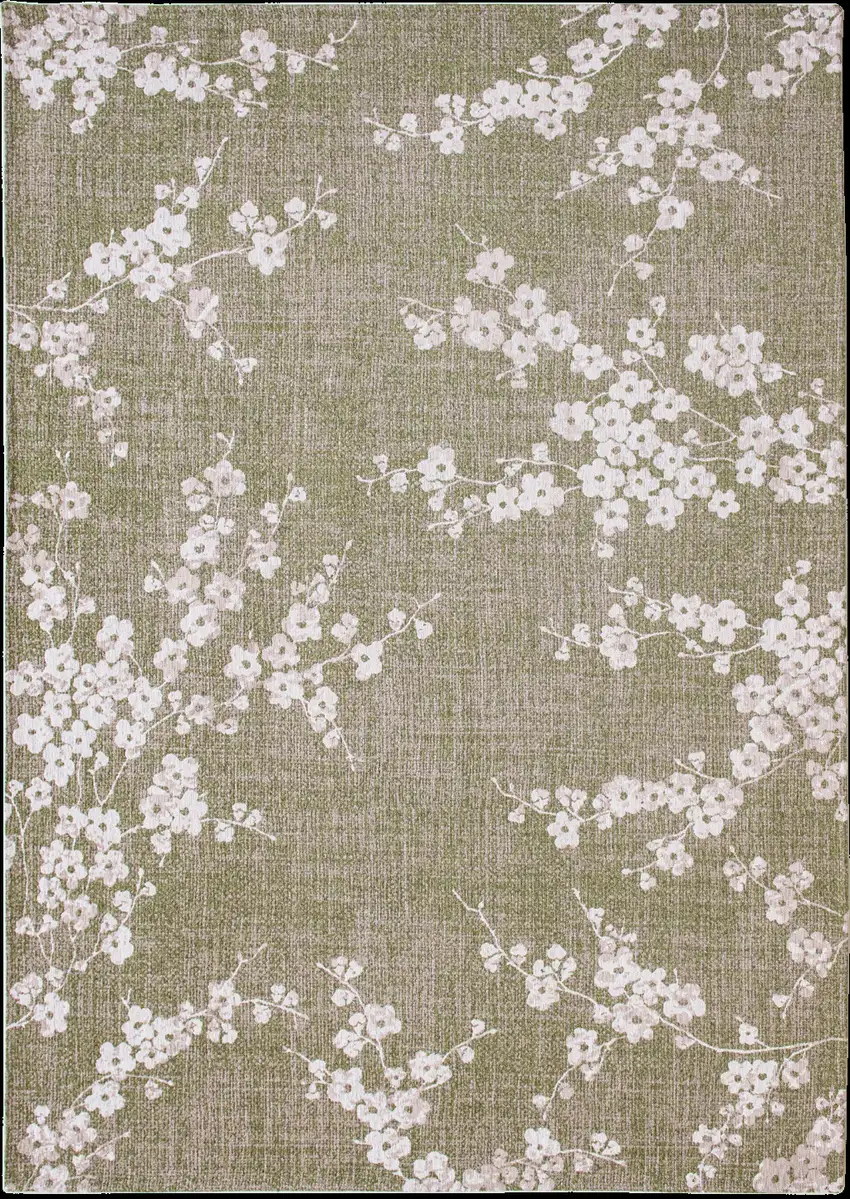 5' Green And White Oriental ,Washable, Non Skid Round Rug Photo 2