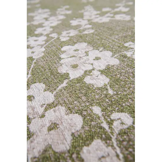 5' Green And White Oriental ,Washable, Non Skid Round Rug Photo 9