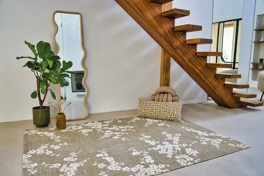 5' Green And White Oriental ,Washable, Non Skid Round Rug Photo 5