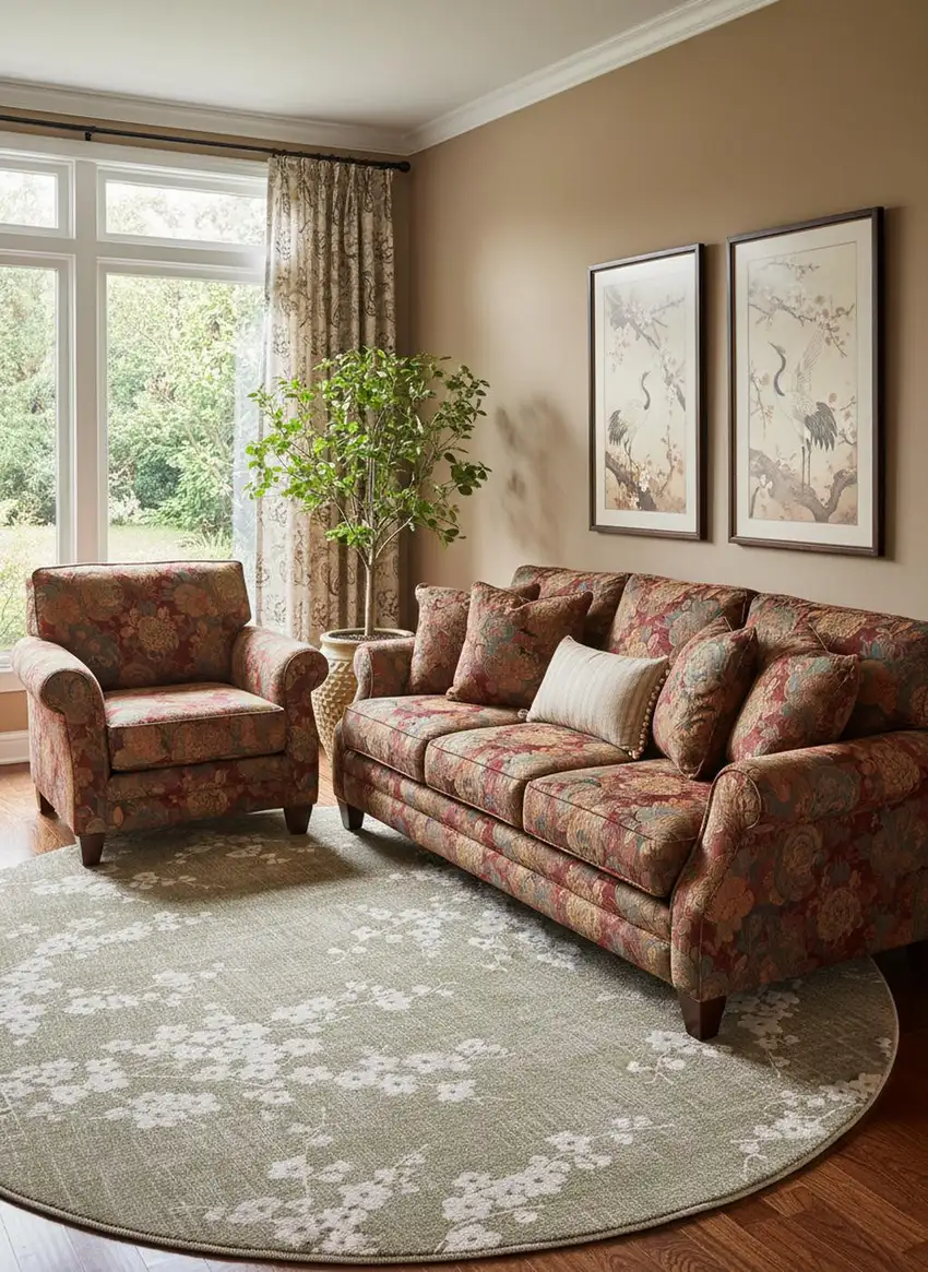 8' Green And White Oriental Washable Round Rug Photo 1