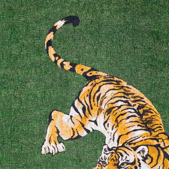 8' Green And Yellow Abstract Washable Round Rug Photo 3