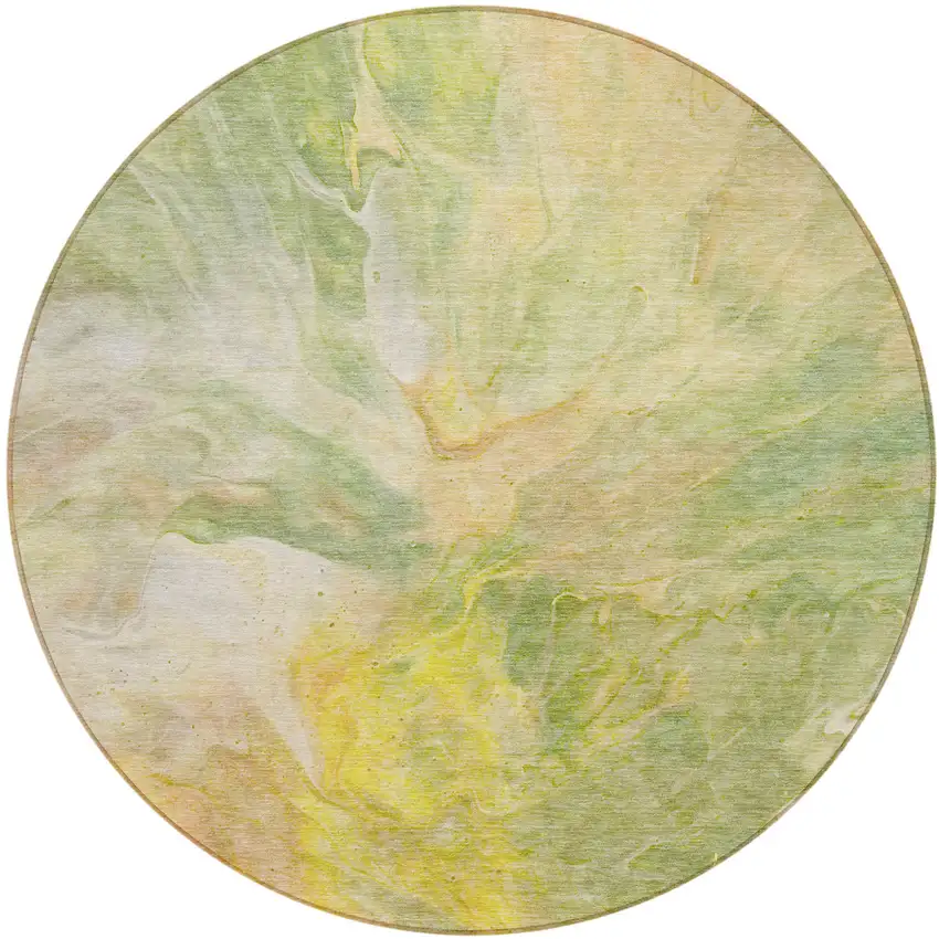 8' Green And Yellow Round Abstract Washable Indoor Outdoor Area Rug Photo 1