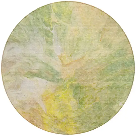 8' Green And Yellow Round Abstract Washable Indoor Outdoor Area Rug Photo 5