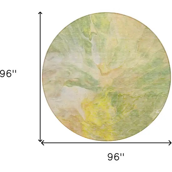 8' Green And Yellow Round Abstract Washable Indoor Outdoor Area Rug Photo 8