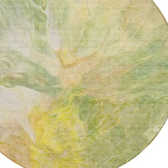 8' Green And Yellow Round Abstract Washable Indoor Outdoor Area Rug Photo 4