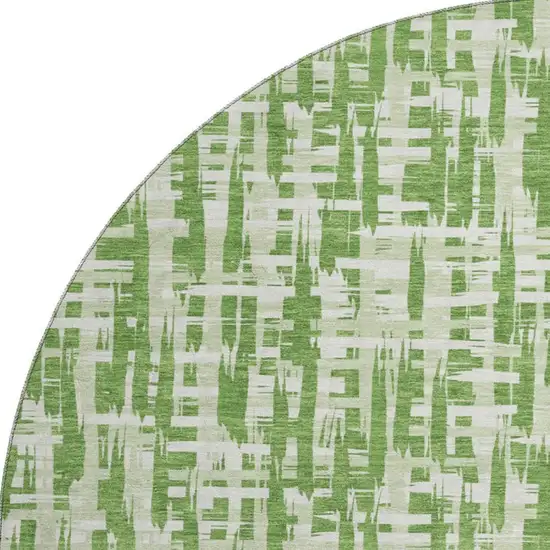 8' Green Artichoke Green And Ivory Abstract Geometric Washable Round Rug With UV Protection Photo 2