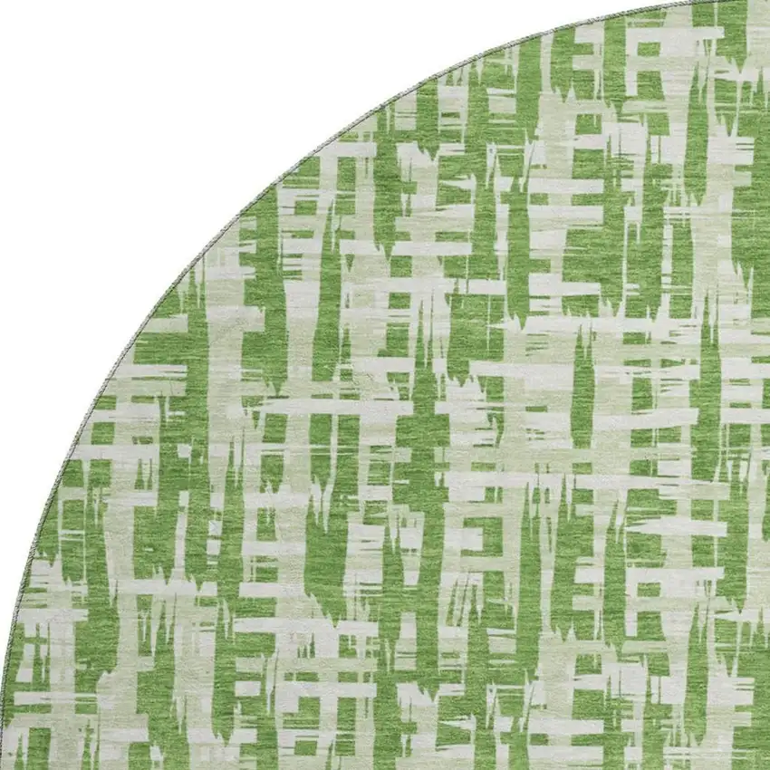 8' Green Artichoke Green And Ivory Abstract Geometric Washable Round Rug With UV Protection Photo 2