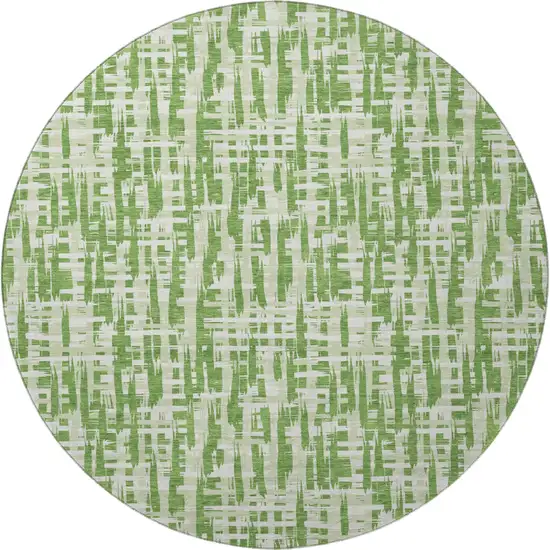 8' Green Artichoke Green And Ivory Abstract Geometric Washable Round Rug With UV Protection Photo 3