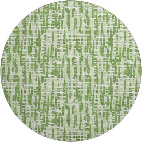 8' Green Artichoke Green And Ivory Abstract Geometric Washable Round Rug With UV Protection Photo 1