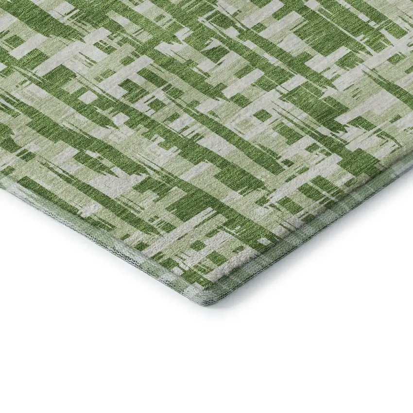 8' Green Artichoke Green And Ivory Abstract Geometric Washable Round Rug With UV Protection Photo 6