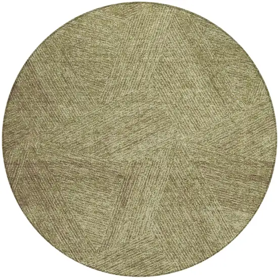 8' Green Beige And Brown Round Abstract Washable Indoor Outdoor Area Rug Photo 2