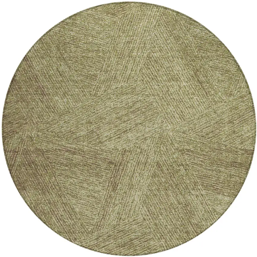 8' Green Beige And Brown Round Abstract Washable Indoor Outdoor Area Rug Photo 2