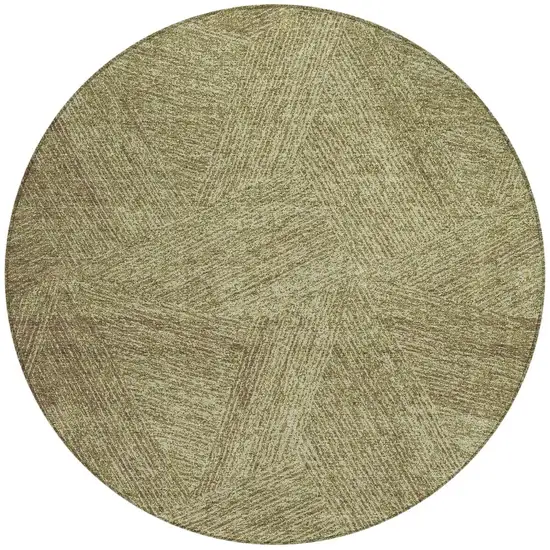 8' Green Beige And Brown Round Abstract Washable Indoor Outdoor Area Rug Photo 5
