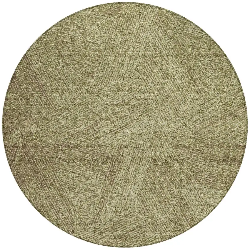 8' Green Beige And Brown Round Abstract Washable Indoor Outdoor Area Rug Photo 5