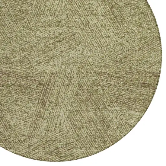 8' Green Beige And Brown Round Abstract Washable Indoor Outdoor Area Rug Photo 4