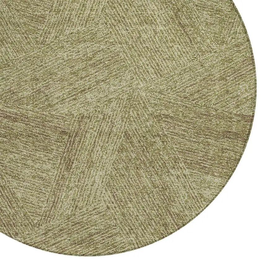8' Green Beige And Brown Round Abstract Washable Indoor Outdoor Area Rug Photo 4