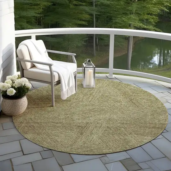 8' Green Beige And Brown Round Abstract Washable Indoor Outdoor Area Rug Photo 6