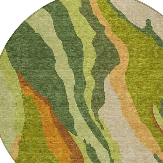 8' Green Beige And Copper Round Abstract Washable Indoor Outdoor Area Rug Photo 5