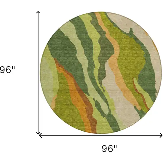 8' Green Beige And Copper Round Abstract Washable Indoor Outdoor Area Rug Photo 9