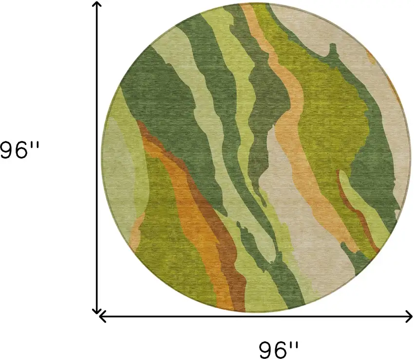 8' Green Beige And Copper Round Abstract Washable Indoor Outdoor Area Rug Photo 9