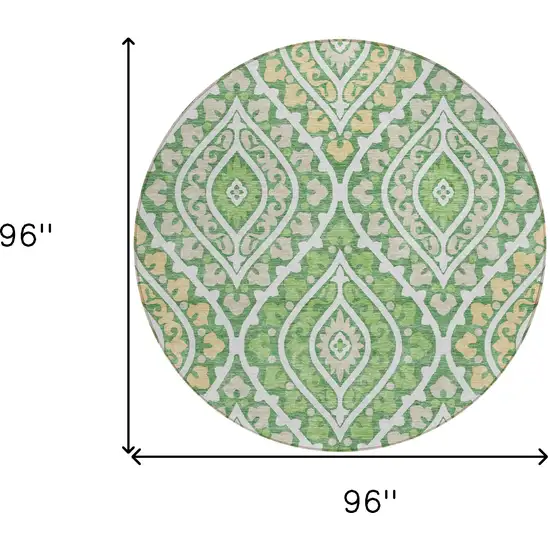 8' Green Beige And Ivory Round Floral Washable Indoor Outdoor Area Rug Photo 8