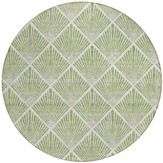 8' Green Beige And Ivory Round Geometric Washable Indoor Outdoor Area Rug Photo 2