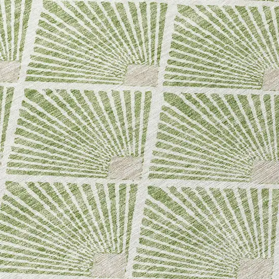 8' Green Beige And Ivory Round Geometric Washable Indoor Outdoor Area Rug Photo 3