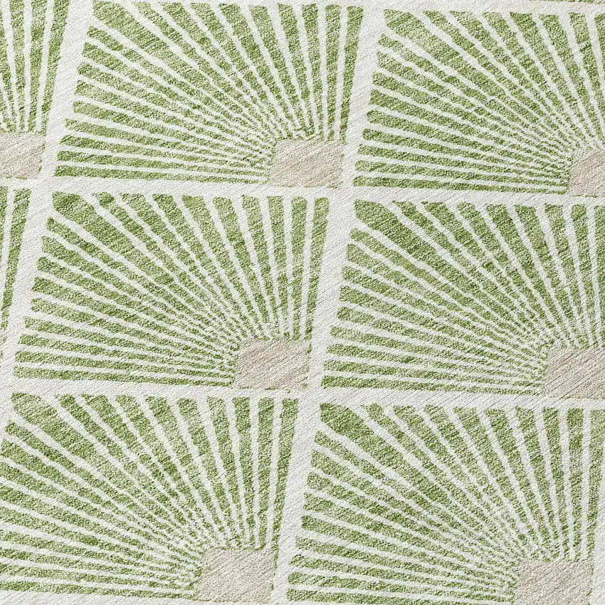 8' Green Beige And Ivory Round Geometric Washable Indoor Outdoor Area Rug Photo 3